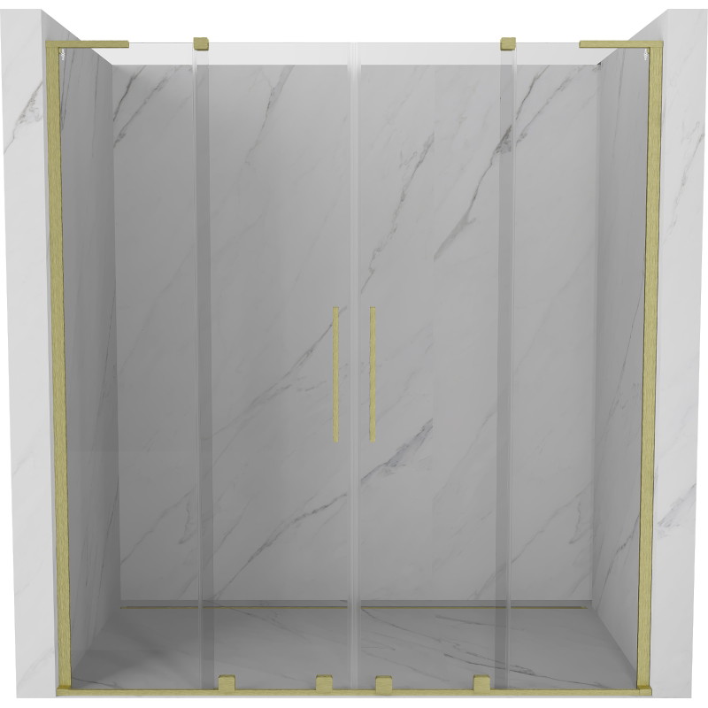 Mexen Velar L Duo klizna vrata za tuš 200 cm, prozirna, zlatna brušena - 871-200-003-02-55