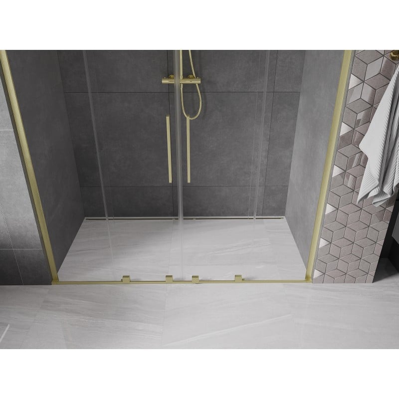 Mexen Velar L Duo sliding shower doors 200 cm, transparent, brushed gold - 871-200-003-02-55