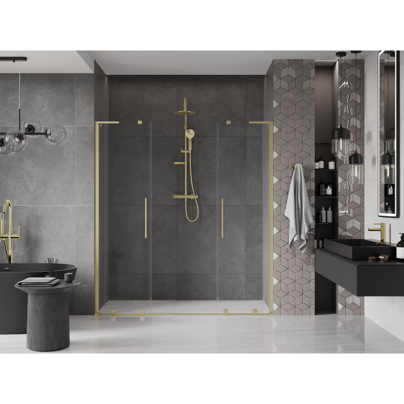 Mexen Velar L Duo drzwi prysznicowe rozsuwane 200 cm, transparent, złote szczotkowane - 871-200-003-02-55