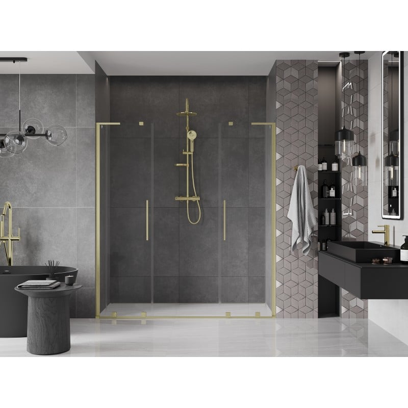 Mexen Velar L Duo drzwi prysznicowe rozsuwane 180 cm, transparent, złote szczotkowane - 871-180-003-02-55