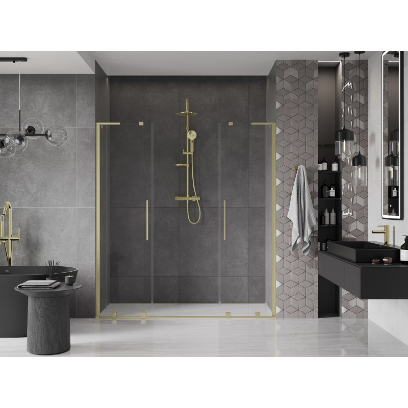 Mexen Velar L Duo klizna vrata za tuš, 180 cm, prozirna, brušeno zlatno - 871-180-003-02-55