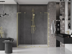 Mexen Velar L Duo klizna vrata za tuš 200 cm, prozirna, zlatna brušena - 871-200-003-02-55