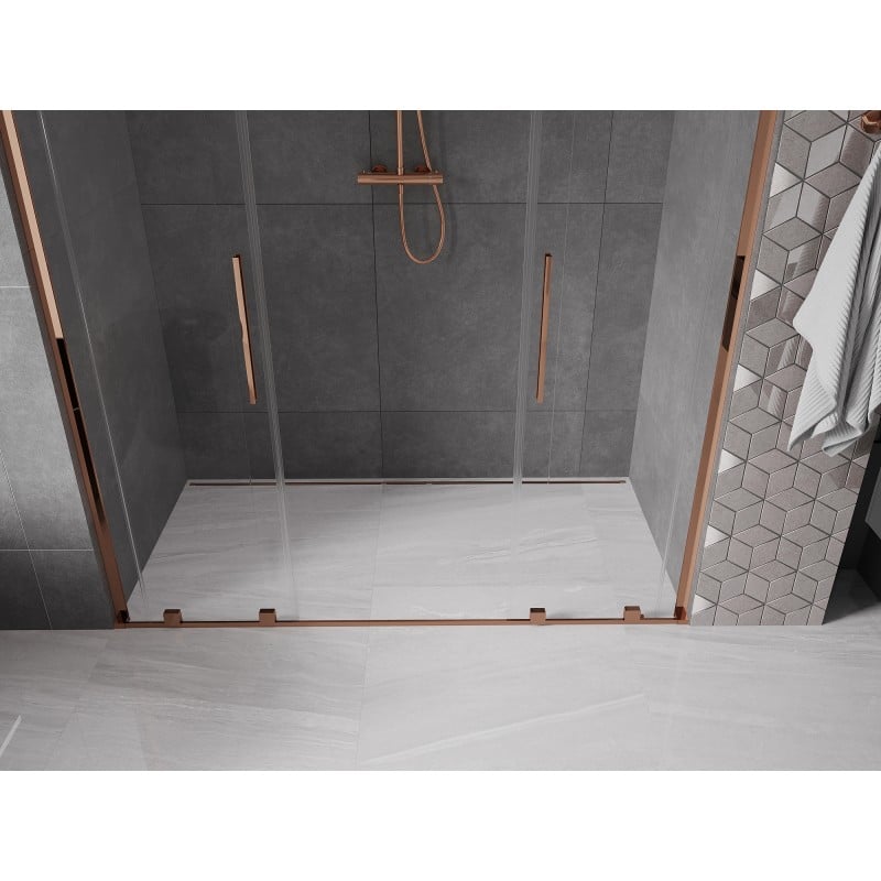 Mexen Velar L Duo drzwi prysznicowe rozsuwane 180 cm, transparent, różowe złoto - 871-180-003-02-60