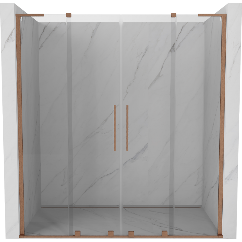 Mexen Velar L Duo schuifdeur douchewand 180 cm, transparant, geborsteld koper - 871-180-003-02-65
