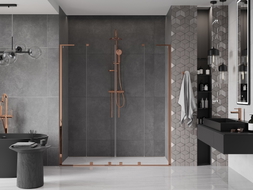 Mexen Velar L Duo klizna vrata za tuš 180 cm, prozirno, ružičasto zlato - 871-180-003-02-60