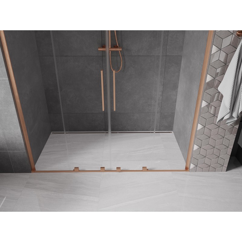 Mexen Velar L Duo drzwi prysznicowe rozsuwane 180 cm, transparent, miedź szczotkowana - 871-180-003-02-65
