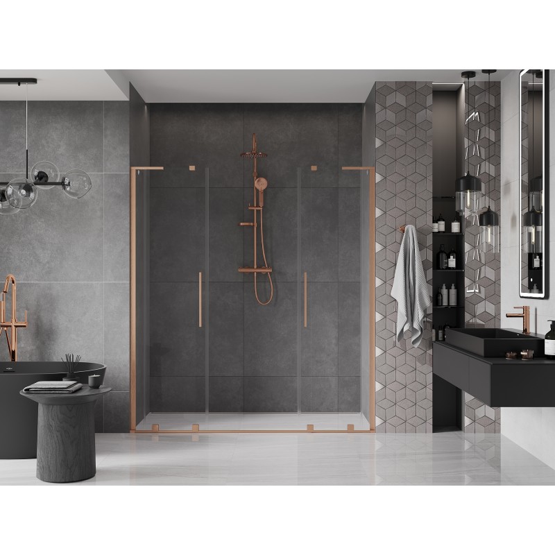 Mexen Velar L Duo drzwi prysznicowe rozsuwane 200 cm, transparent, miedź szczotkowana - 871-200-003-02-65