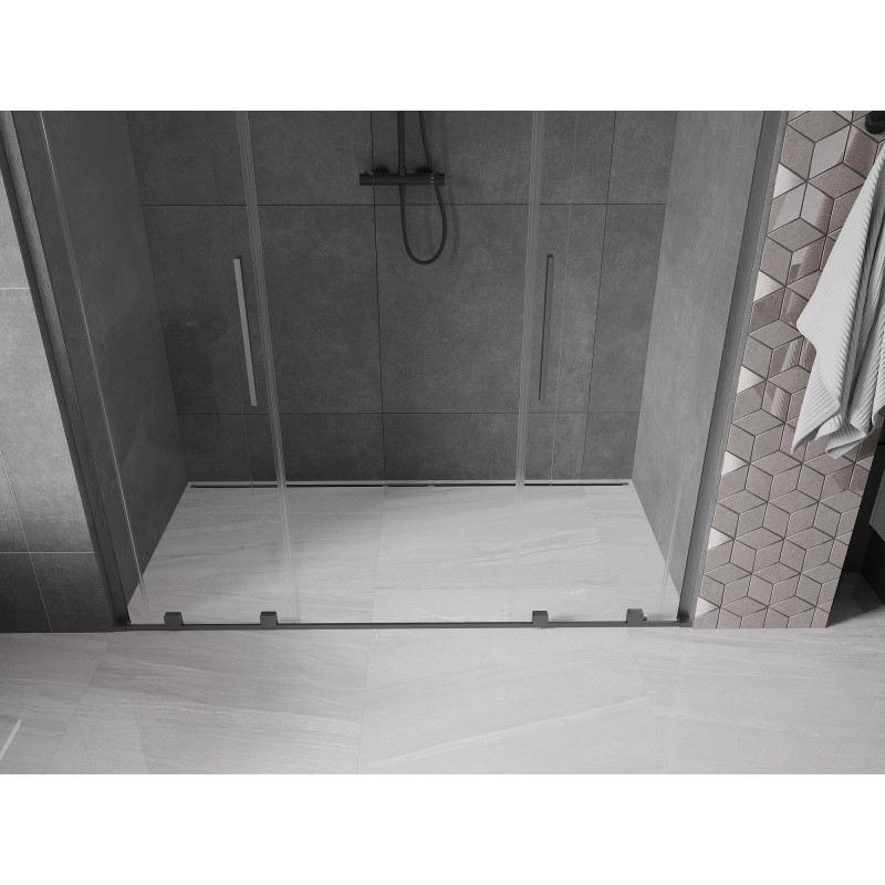 Mexen Velar L Duo drzwi prysznicowe rozsuwane 200 cm, transparent, gun gray szczotkowany - 871-200-003-02-66