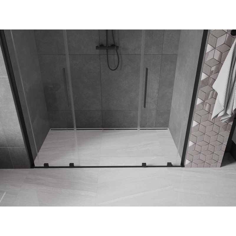 Mexen Velar L Duo dušiuksed lükanduvad 200 cm, läbipaistev, mustad - 871-200-003-02-70
