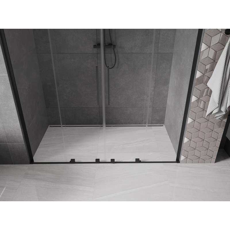 Mexen Velar L Duo drzwi prysznicowe rozsuwane 200 cm, transparent, czarne - 871-200-003-02-70