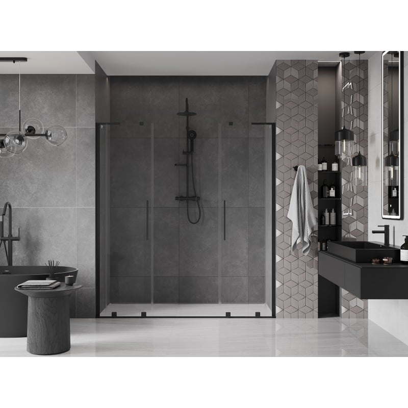 Mexen Velar L Duo drzwi prysznicowe rozsuwane 200 cm, transparent, czarne - 871-200-003-02-70