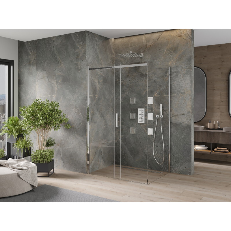 Mexen Omega klizna za tuš s kliznim vratima 150 x 90 cm, prozirna, kromirana - 825-150-090-01-00