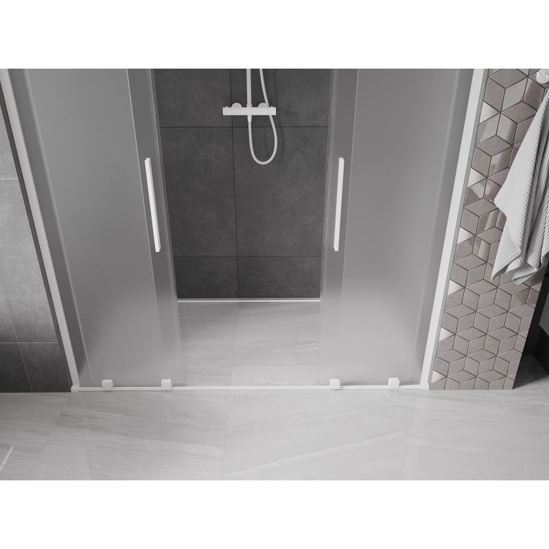 Mexen Velar L Duo drzwi prysznicowe rozsuwane 180 cm, szron, białe - 871-180-003-32-20
