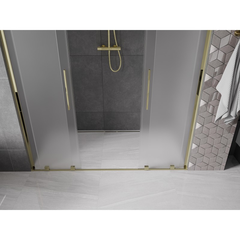 Mexen Velar L Duo drzwi prysznicowe rozsuwane 200 cm, szron, złote - 871-200-003-32-50