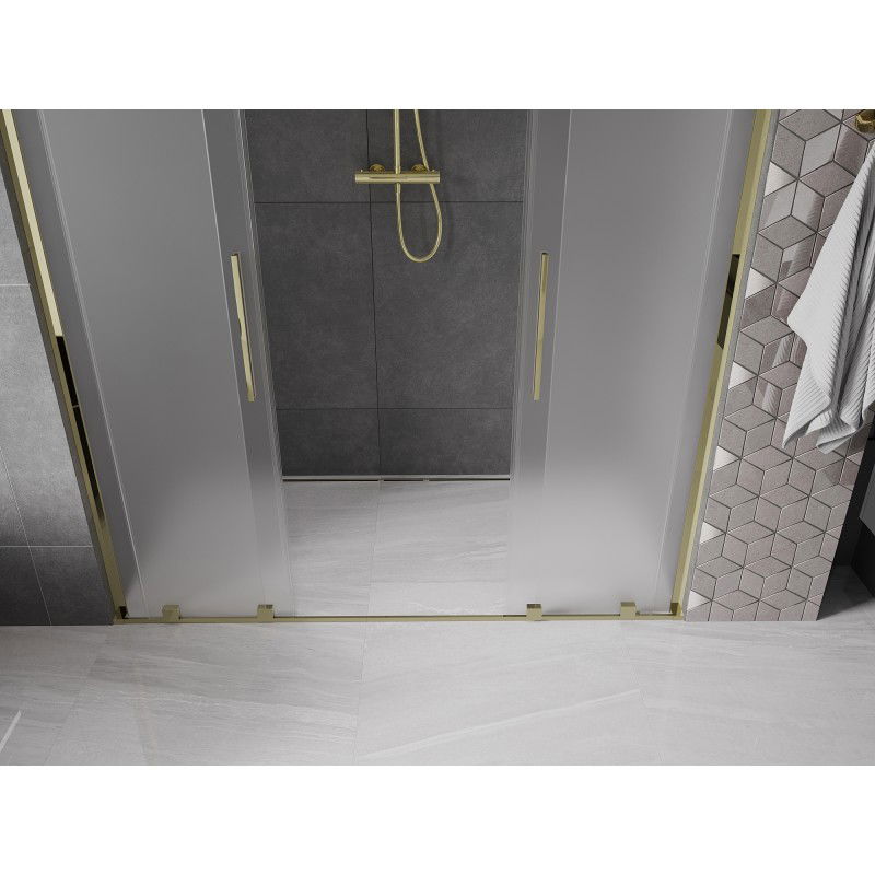 Mexen Velar L Duo sliding shower door 200 cm, frosted, gold - 871-200-003-32-50