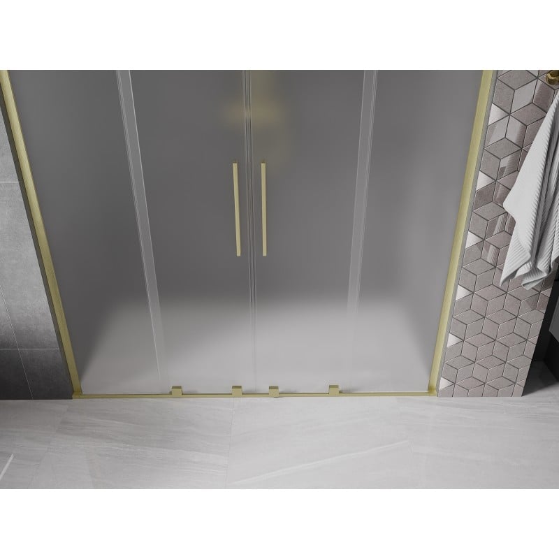 Mexen Velar L Duo drzwi prysznicowe rozsuwane 180 cm, szron, złote szczotkowane - 871-180-003-32-55