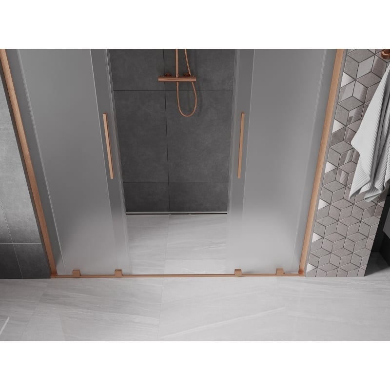 Mexen Velar L Duo dušiuksed, lükandavad 200 cm, uduklaas, harjatud vask - 871-200-003-32-65