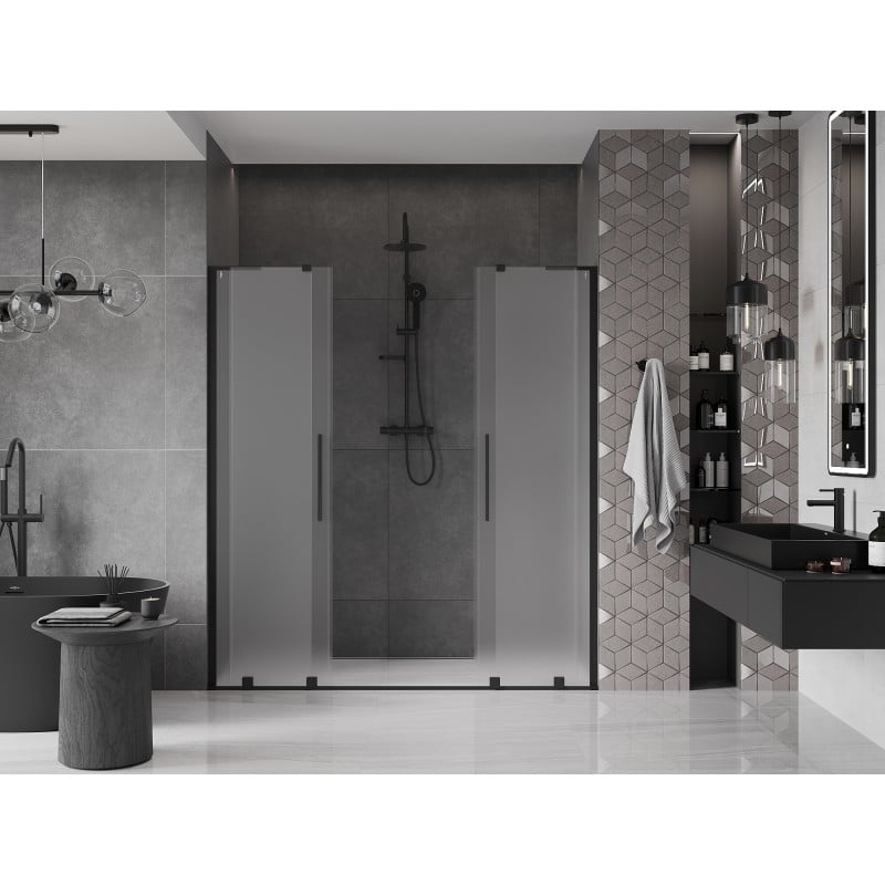 Mexen Velar L Duo drzwi prysznicowe rozsuwane 170 cm, szron, czarne - 871-170-003-32-70