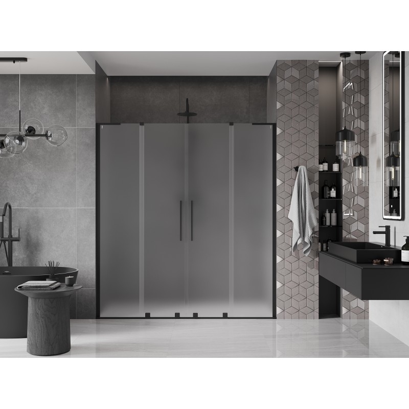 Mexen Velar L Duo drzwi prysznicowe rozsuwane 180 cm, szron, czarne - 871-180-003-32-70