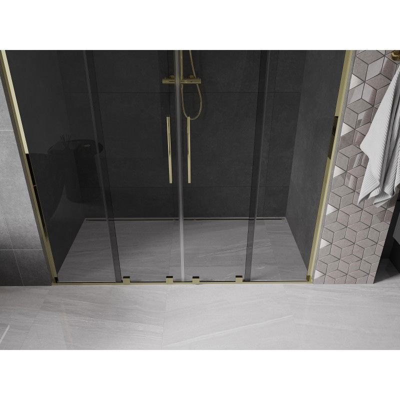 Mexen Velar L Duo sliding shower door 180 cm, graphite, gold - 871-180-003-42-50