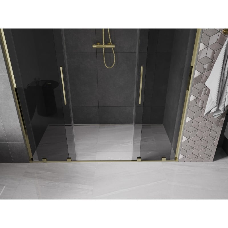 Mexen Velar L Duo drzwi prysznicowe rozsuwane 200 cm, grafit, złote - 871-200-003-42-50