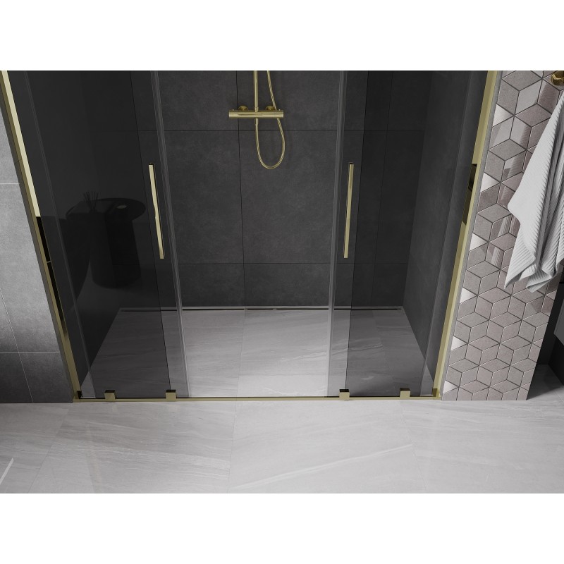 Mexen Velar L Duo drzwi prysznicowe rozsuwane 180 cm, grafit, złote - 871-180-003-42-50
