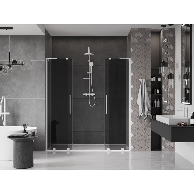 Mexen Velar L Duo drzwi prysznicowe rozsuwane 200 cm, grafit, białe - 871-200-003-42-20