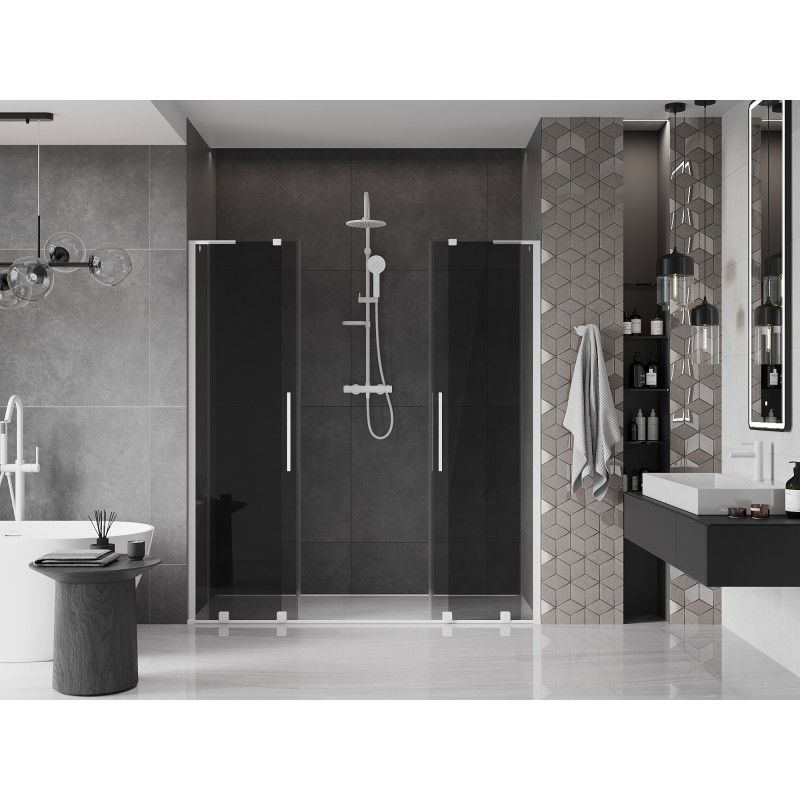 Mexen Velar L Duo sliding shower doors 200 cm, graphite, white - 871-200-003-42-20