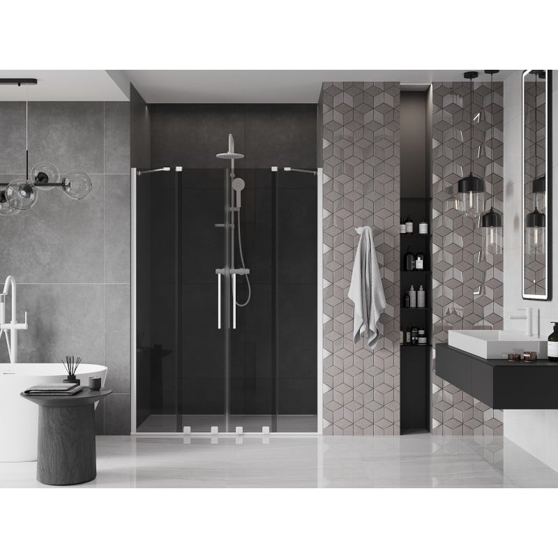 Mexen Velar Duo drzwi prysznicowe rozsuwane 140 cm, grafit, białe - 871-140-000-42-20