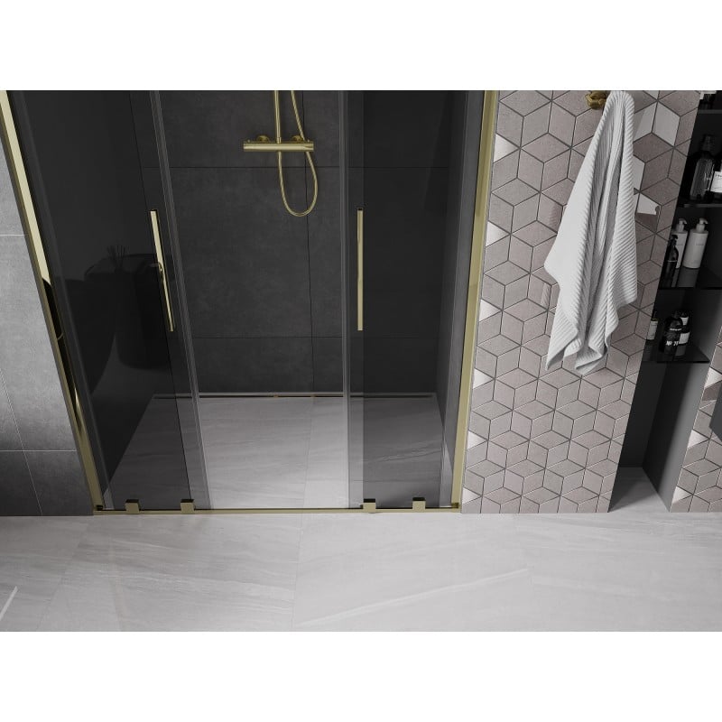 Mexen Velar Duo drzwi prysznicowe rozsuwane 140 cm, grafit, złote - 871-140-000-42-50
