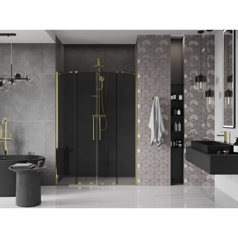 Mexen Velar Duo sliding shower doors 140 cm, graphite, gold - 871-140-000-42-50