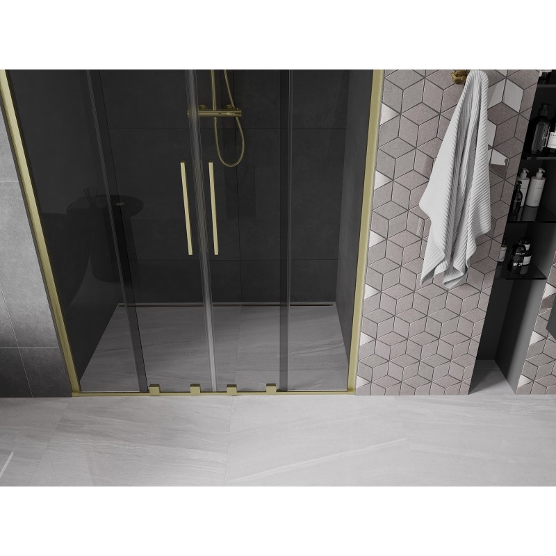 Mexen Velar Duo drzwi prysznicowe rozsuwane 150 cm, grafit, złote szczotkowane - 871-150-000-42-55