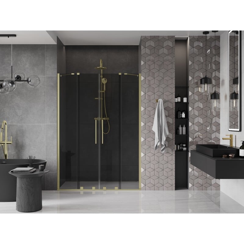 Mexen Velar Duo sliding shower doors 150 cm, graphite, brushed gold - 871-150-000-42-55