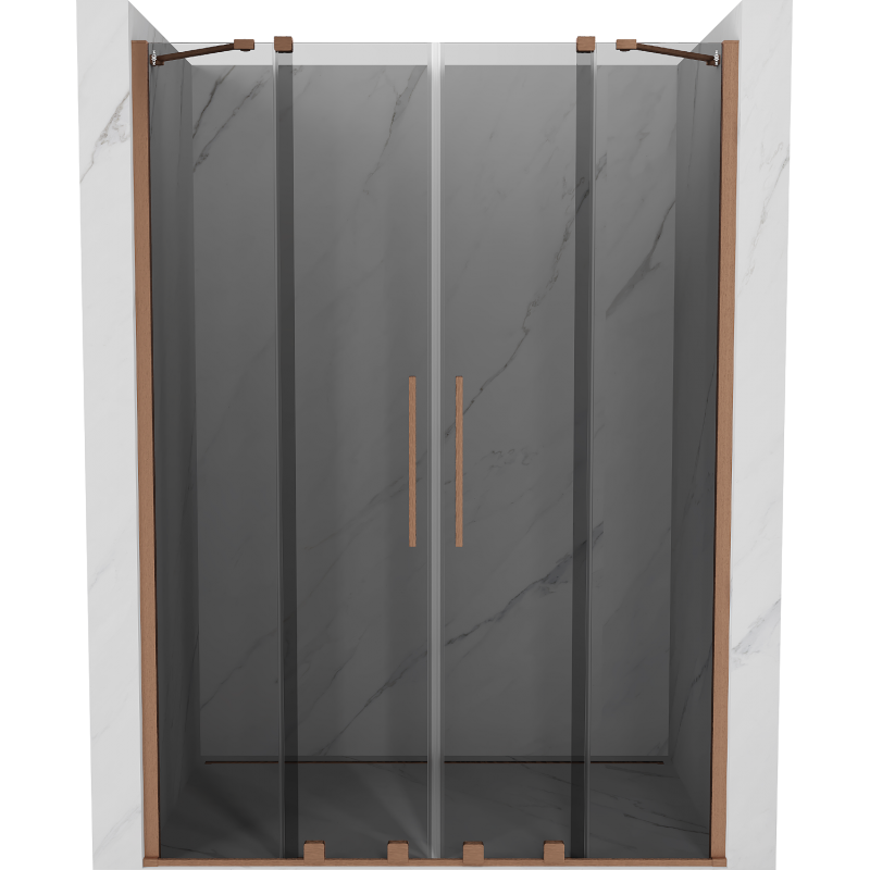 Mexen Velar Duo 160 cm Sliding Shower Door, Graphite, Brushed Copper - 871-160-000-42-65