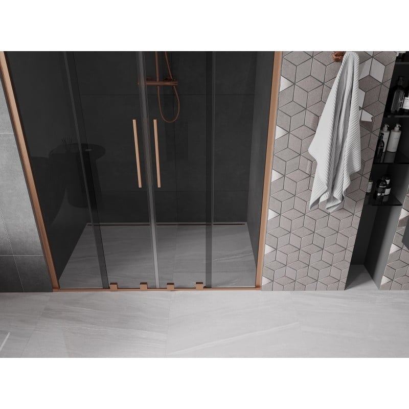 Mexen Velar Duo drzwi prysznicowe rozsuwane 140 cm, grafit, miedź szczotkowana - 871-140-000-42-65