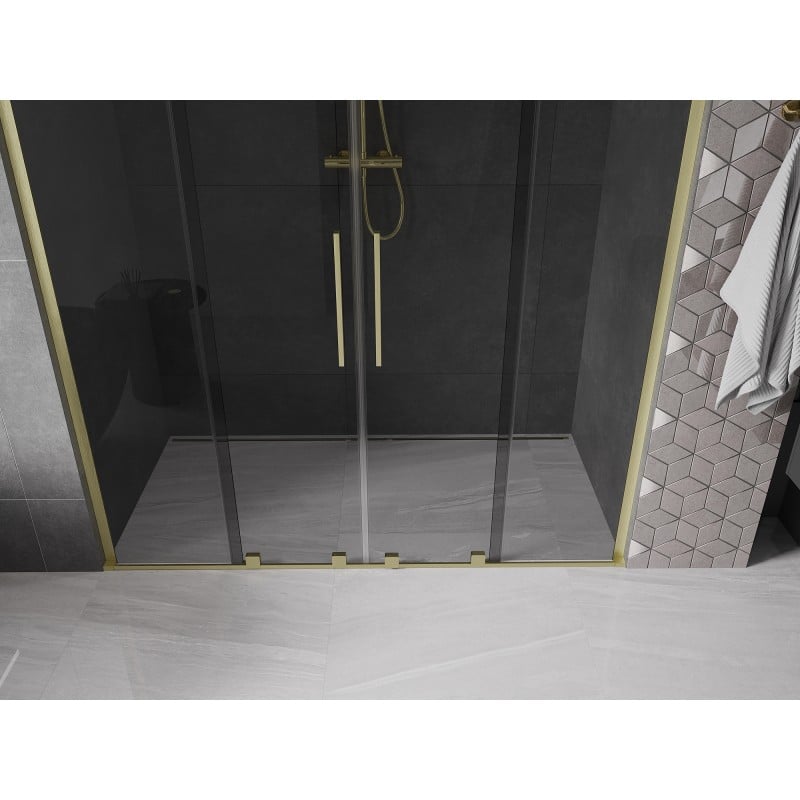 Mexen Velar L Duo drzwi prysznicowe rozsuwane 200 cm, grafit, złote szczotkowane - 871-200-003-42-55
