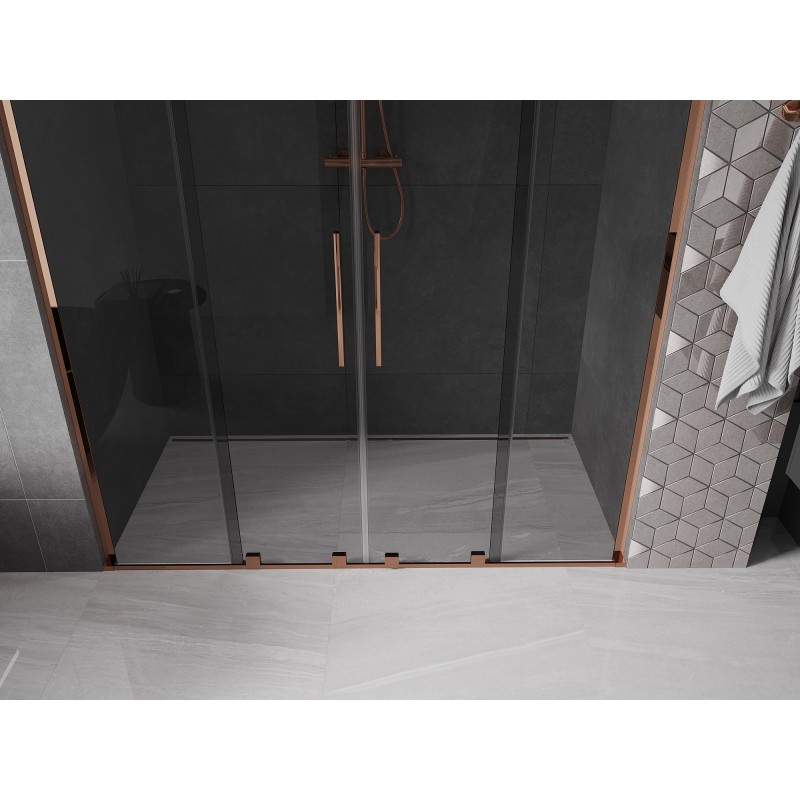 Mexen Velar L Duo drzwi prysznicowe rozsuwane 170 cm, grafit, różowe złoto - 871-170-003-42-60