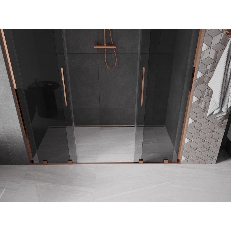 Mexen Velar L Duo drzwi prysznicowe rozsuwane 200 cm, grafit, różowe złoto - 871-200-003-42-60