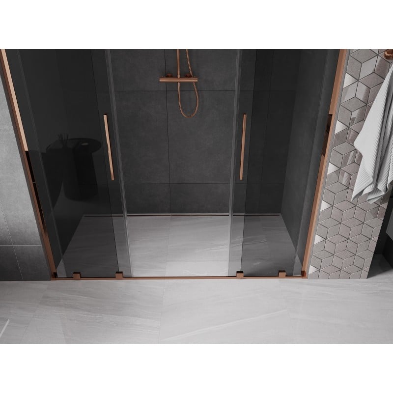Mexen Velar L Duo drzwi prysznicowe rozsuwane 170 cm, grafit, różowe złoto - 871-170-003-42-60
