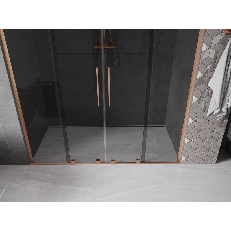 Mexen Velar L Duo drzwi prysznicowe rozsuwane 200 cm, grafit, miedź szczotkowana - 871-200-003-42-65