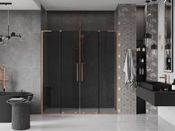 Mexen Velar L Duo schuifbare douchedeur 200 cm, grafiet, geborsteld koper - 871-200-003-42-65
