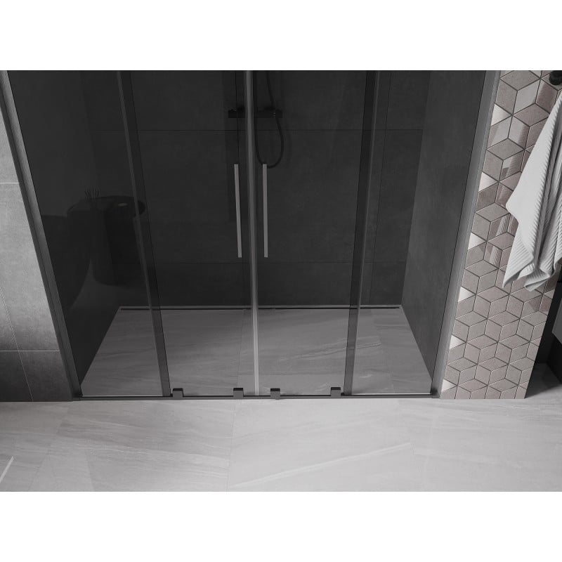 Mexen Velar L Duo sliding shower doors 200 cm, graphite, brushed gun gray - 871-200-003-42-66