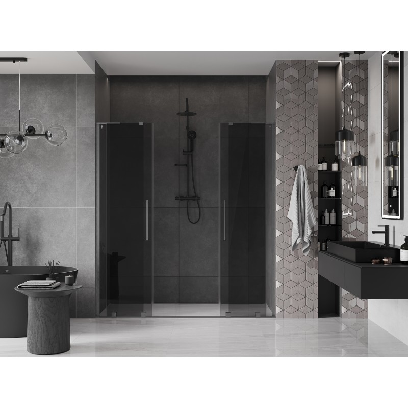 Mexen Velar L Duo drzwi prysznicowe rozsuwane 200 cm, grafit, gun gray szczotkowany - 871-200-003-42-66