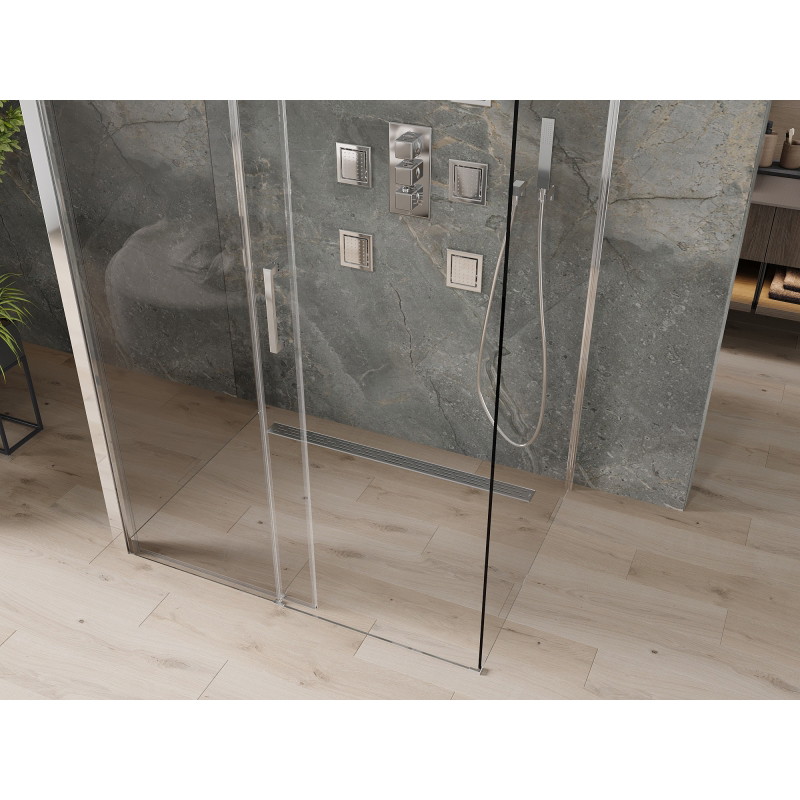 Mexen Omega-3S 3-seinaline dušinurk, liuguks 130 x 90 cm, läbipaistev, kroom - 825-130-090-01-00-3S