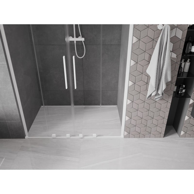 Mexen Velar L Duo drzwi prysznicowe rozsuwane 140 cm, transparent, białe - 871-140-003-02-20