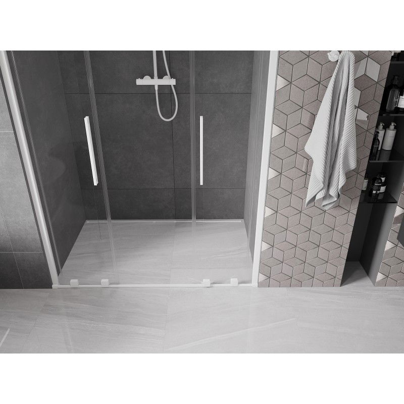Mexen Velar L Duo schuifdeuren voor douche 160 cm, transparant, wit - 871-160-003-02-20
