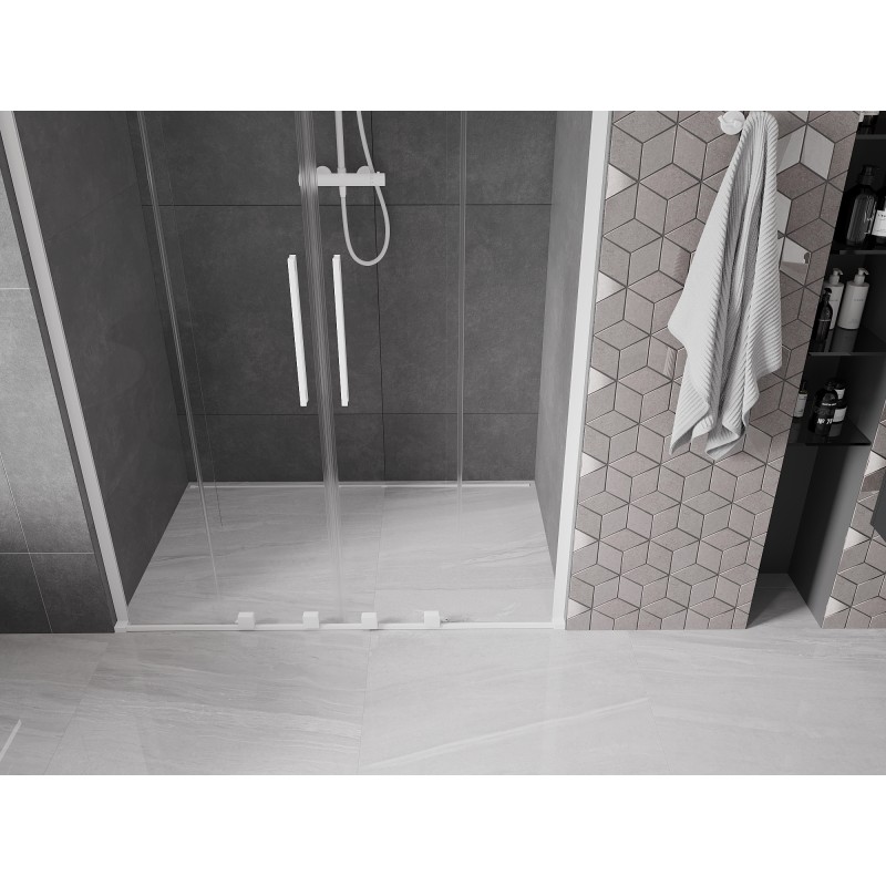 Mexen Velar L Duo drzwi prysznicowe rozsuwane 160 cm, transparent, białe - 871-160-003-02-20