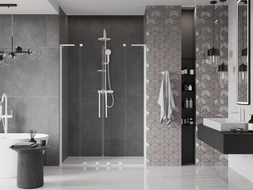 Mexen Velar L Duo klizne tuš vrata 150 cm, prozirna, bijela - 871-150-003-02-20