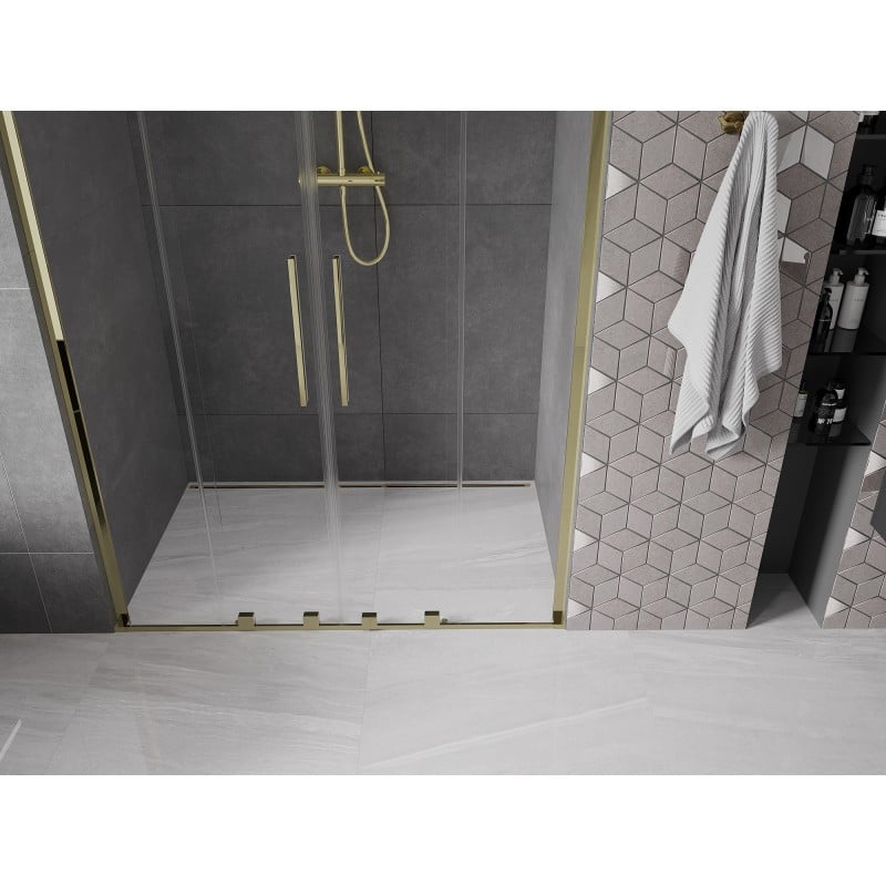 Mexen Velar L Duo drzwi prysznicowe rozsuwane 140 cm, transparent, złote - 871-140-003-02-50