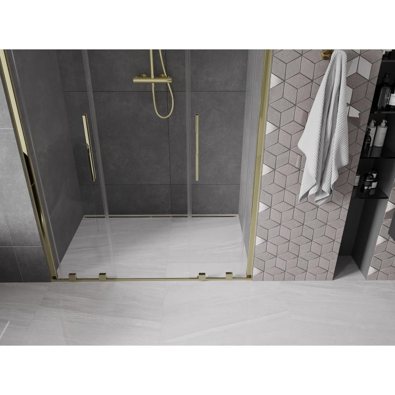 Mexen Velar L Duo drzwi prysznicowe rozsuwane 140 cm, transparent, złote - 871-140-003-02-50